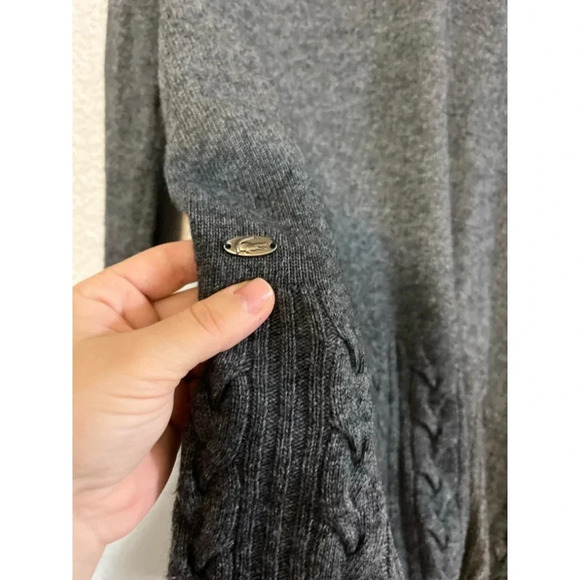 LACOSTE Womens V-Neck Jumper Sweater Gray Cableknit Wool Cashmere Sz 38 (Small) - Picture 2 of 7
